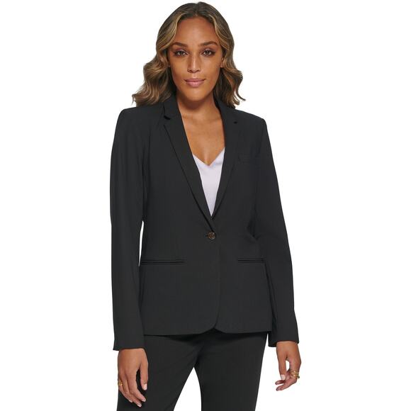 Calvin Klein One-Button Blazer Jacket Black NWT Petite Size 4P - Picture 1 of 12